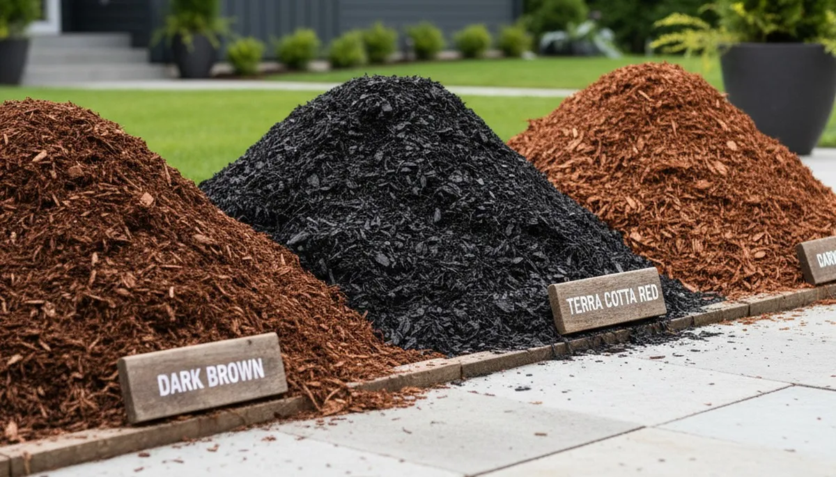 Premium brown, black, and red mulch variety display for Tacoma, WA landscaping by Chop Chop Landscaping