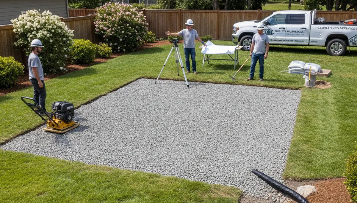 Professional shed foundation and gravel base preparation by landscaping experts in Tacoma, WA